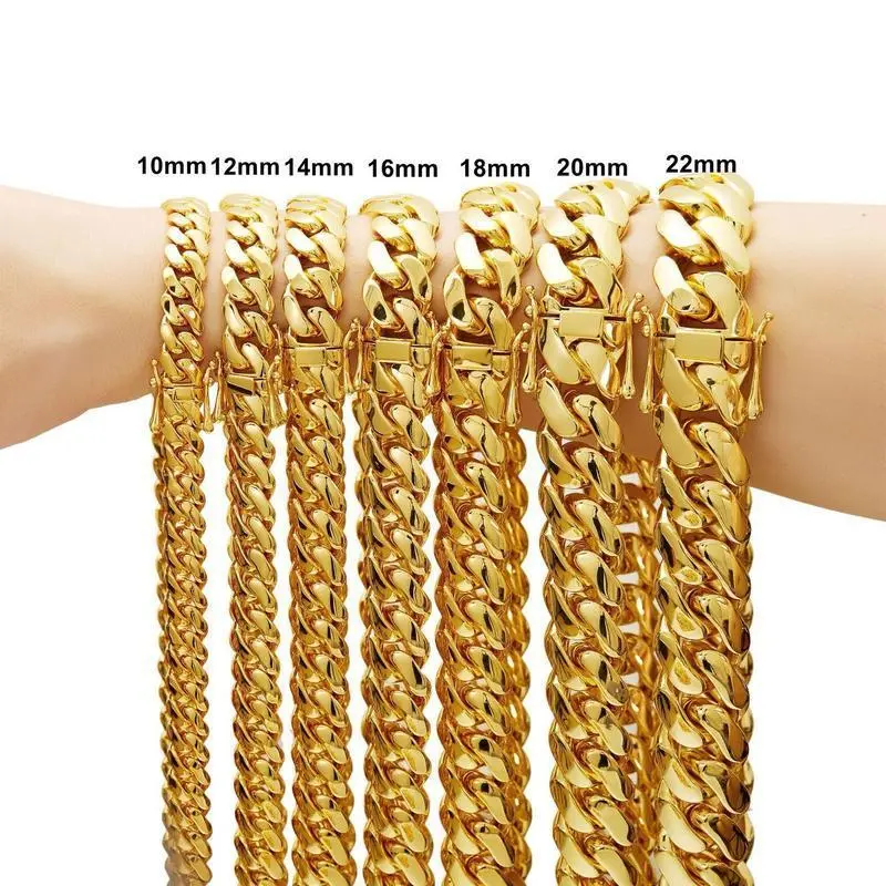 18K Gold Vacuum Plated Stainless Steel Chain & Copper Deployment Clasp Miami Cuban Link Chain Italy Mexico & Micro Inspired Unisex Hip Hop 10-22mm Necklace&Bracelet for Men & Women Jewelry,Daily Wear,Casual Fashion,Gift,Chicano Style,Weight