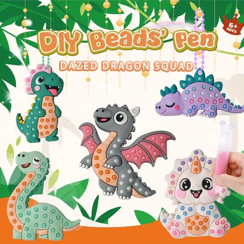 Dinosaur Fruit DIY Bead Dot Pen Craft Kit, Reusable Silicone Dot Art Set with 8 Color Beads, Make Cute Keychains & Fridge Magnets, Educational Fine Motor Creative Art Toy Perfect Birthday Thanksgiving Christmas Gift for Boys Girls