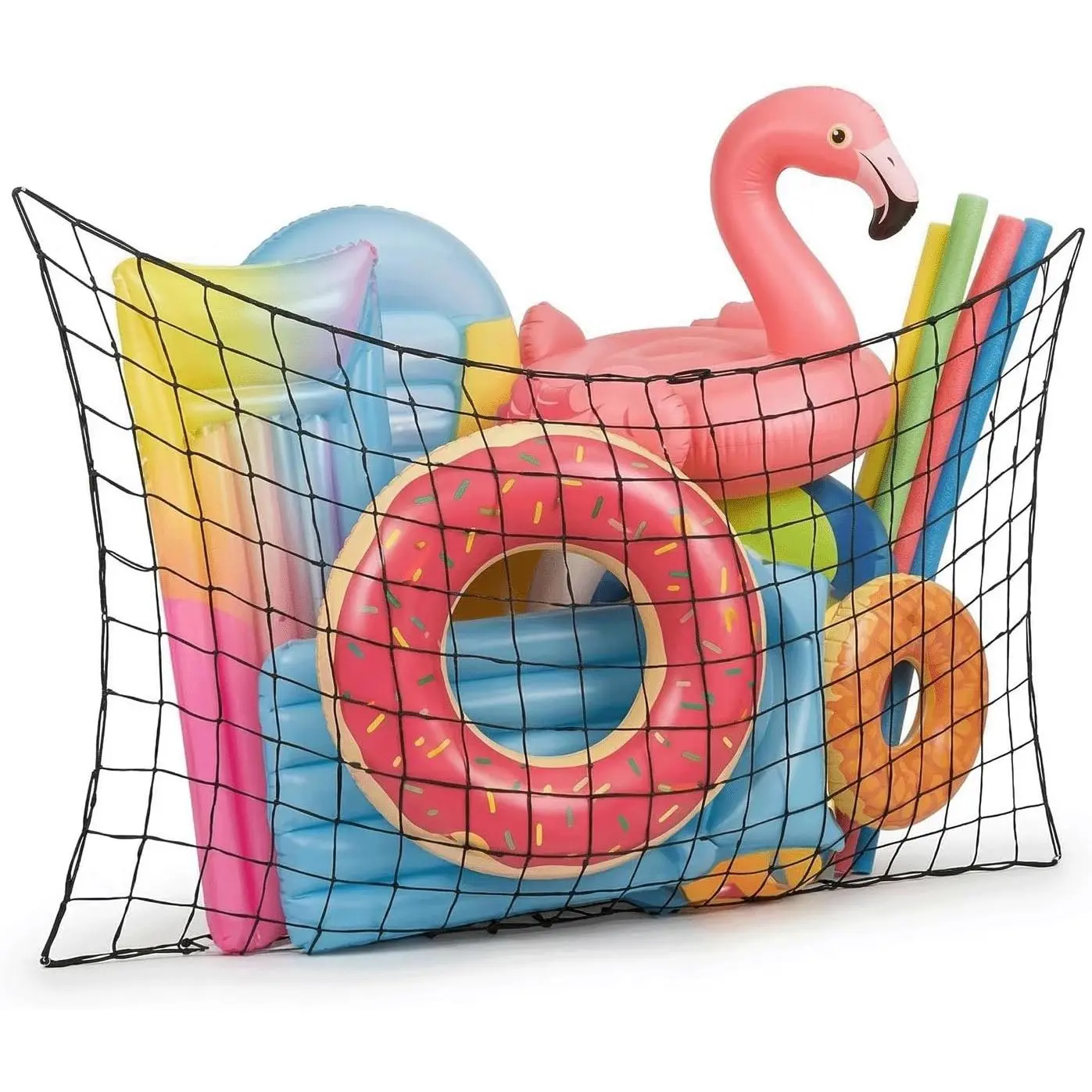 Extra-Large Hangable Mesh Net Organiser, Quick & Easy Installation Pool Toy Holder with Hooks & Ties, Poolside Fence Tool for Inflatable Rafts & Water Toys