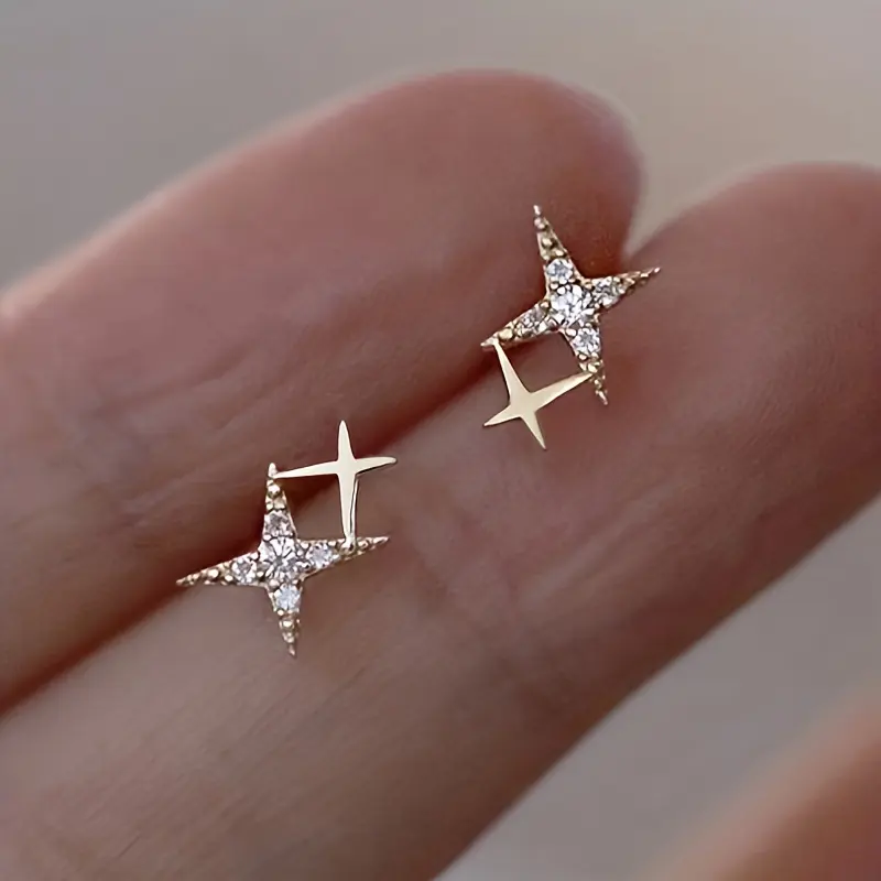 Women's Star-Shaped Zircon-Inlaid Stud Earrings - Fashion Costume Jewelry, Proposal Gift for Parties, All-Seasons