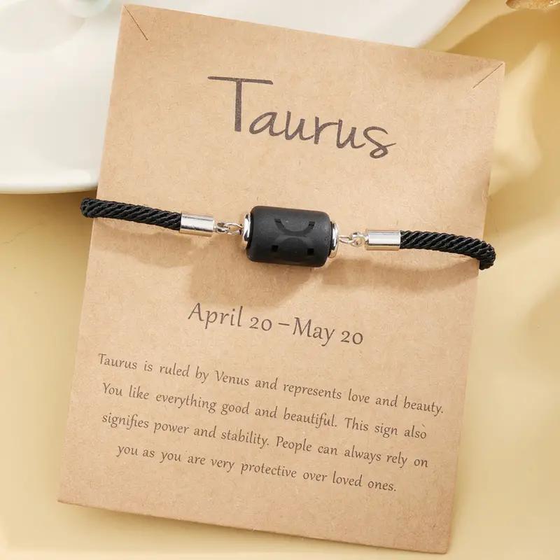 New 12 Zodiac Handmade Braided Rope Bracelet for Women| Citrine Crystal Natural Stone Beaded Cord Bangle| Astrology Jewelry with Gift Card