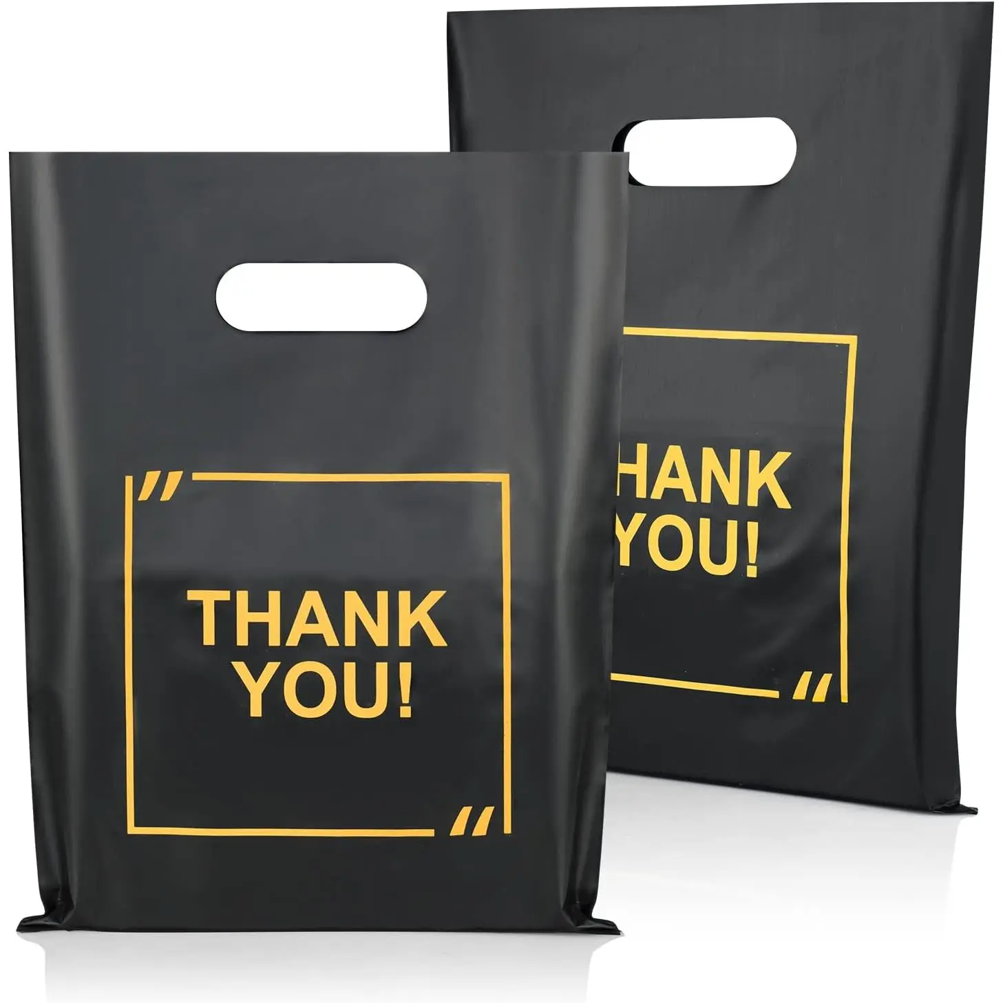 50 Pack  Cut Plastic Shopping Bags with Thank You Logo 9x12 Merchandise Bags Extra Thick Glossy and Shopping Bags for Retail,Boutique Bags with Handles for Merchandise, Gifts, Trade Shows