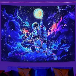 Blacklight Astronaut Space Tapestry, UV Reactive Galaxy Universe Planet Glow In Dark Tapestries For Men, Boys And Teens Cool Poster