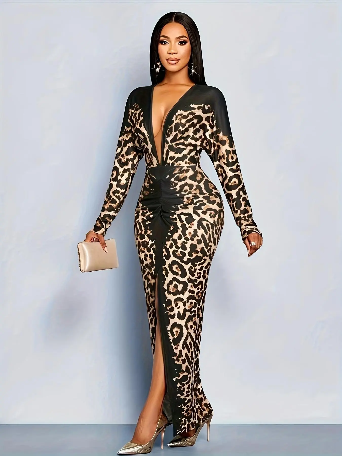 Women's Casual Leopard Print Long Sleeve Dress, Perfect for Daily Wear and Parties, Fashionable and Comfortable Fit B020