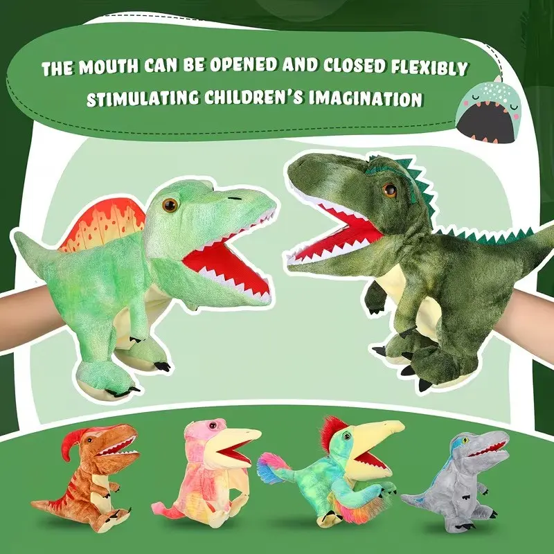 Realistic Soft Plush Dinosaur Hand Puppet Set, T-Rex Triceratops Assorted Dino Puppets, Fun Educational Interactive Toy, Role Play Teaching Prop For Toddlers & Preschool Kids