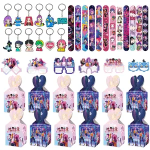 Korean cartoon girl group birthday party gift set of 4, specially for party favors, including 12 bracelets, 12 keychains, 12 candy boxes, and 12 cartoon eco-friendly glasses, so that everyone can be immersed in the party