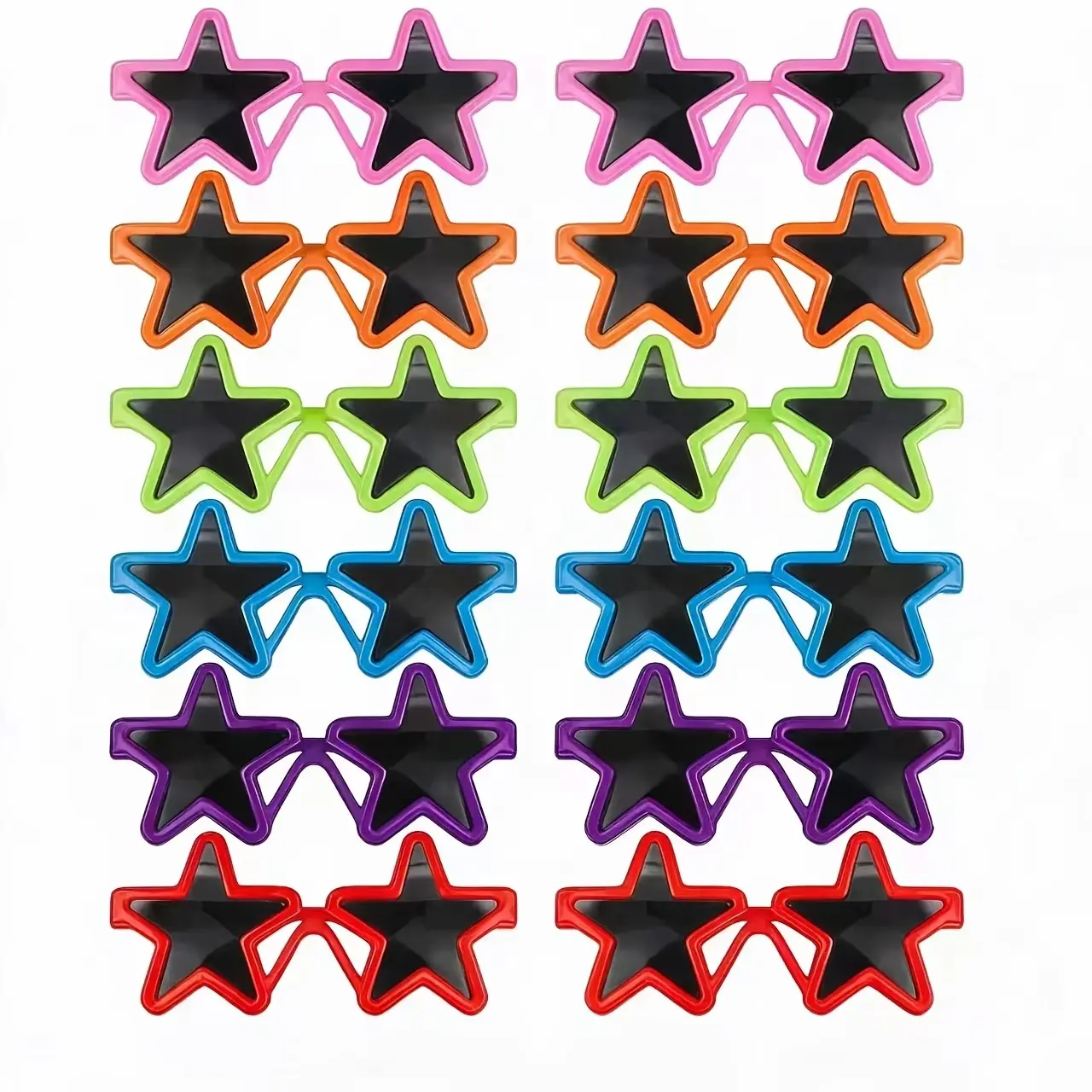 12 Pcs Star Glasses Set, 6 Colors Neon Star Shape Glasses, Birthday Party Photo Booth Props, Trendy Party Accessories