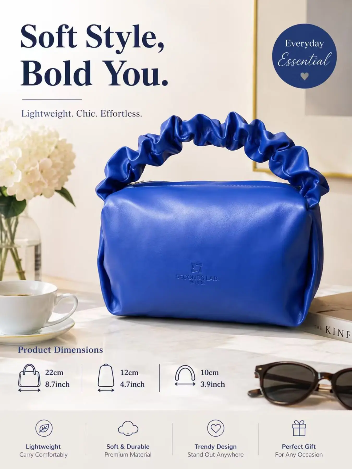 Lightweight Portable Soft Durable Trendy Fashion High-End Texture, Daily Commute Shopping Date Travel Party, Royal Blue Seconds Lab Folded Handbag