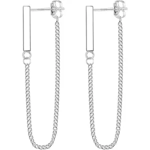 GEMQUEEN Solid 925 Sterling Silver Chain Dangle Earring Stack - 30mm Fluid Chain, AAAA+ Cubic Zirconia Star Charm Double Stud Earrings, Hypoallergenic White Gold Plated Minimalist Stacked Lobe Piercings Jewelry for Adults, Anniversary Gifts