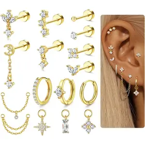 Sanfenly 16 Gauge Cartilage Earrings, 316L Surgical Steel Flat Back Stud & Hoop, Hypoallergenic Piercing Jewelry for Daith Conch Tragus Helix