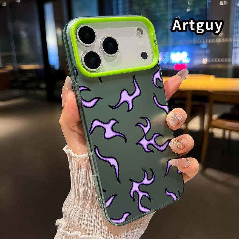 Phone Case for iPhone Pro Max 16 15 Air 14 Plus 16E 13 12 11 X XS XR Purple Flames Pattern Matte Shockproof Anti-Scratch Stylish Smartphone Cover
