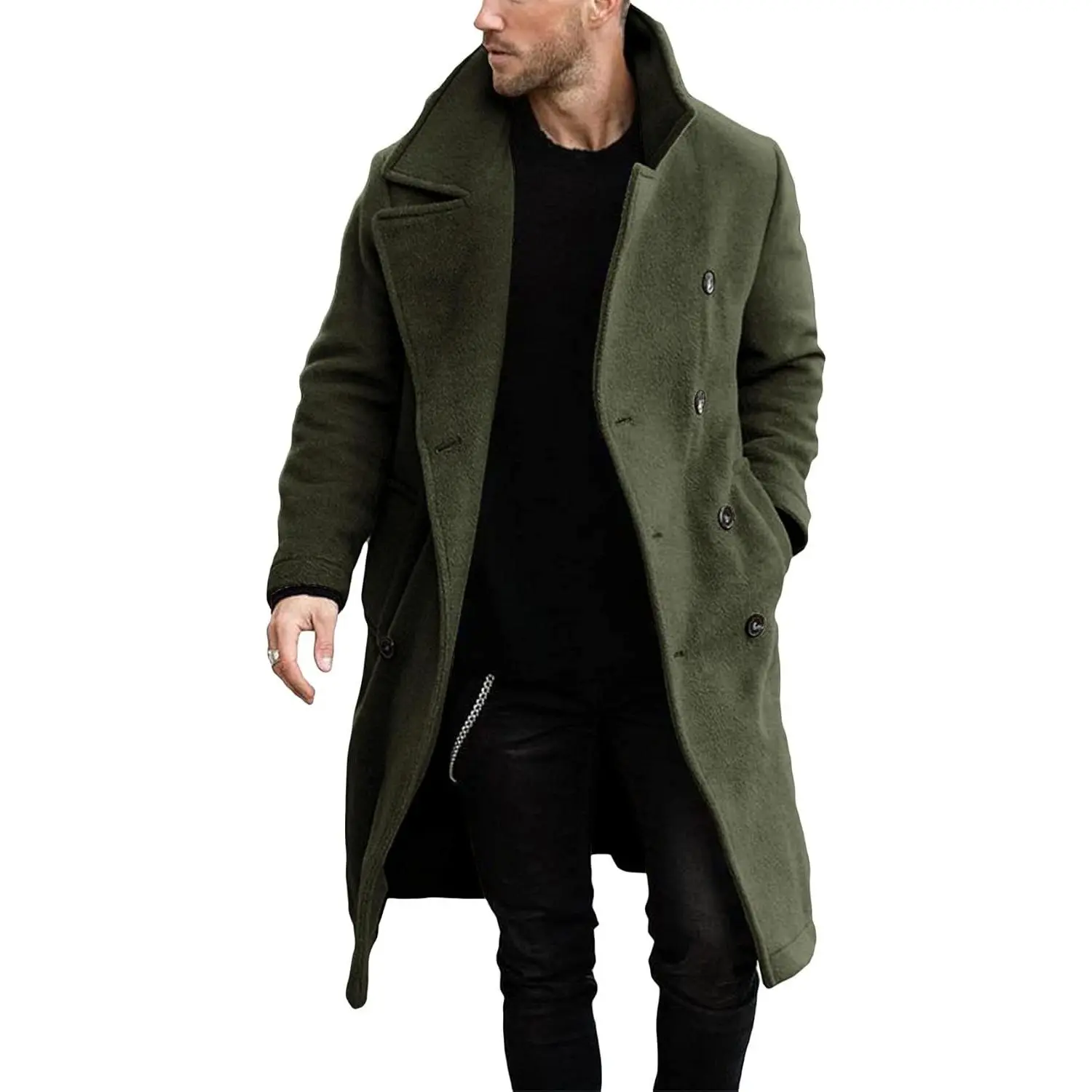 Mens Double Breasted Trench Coat Business Casual Winter Overcoats