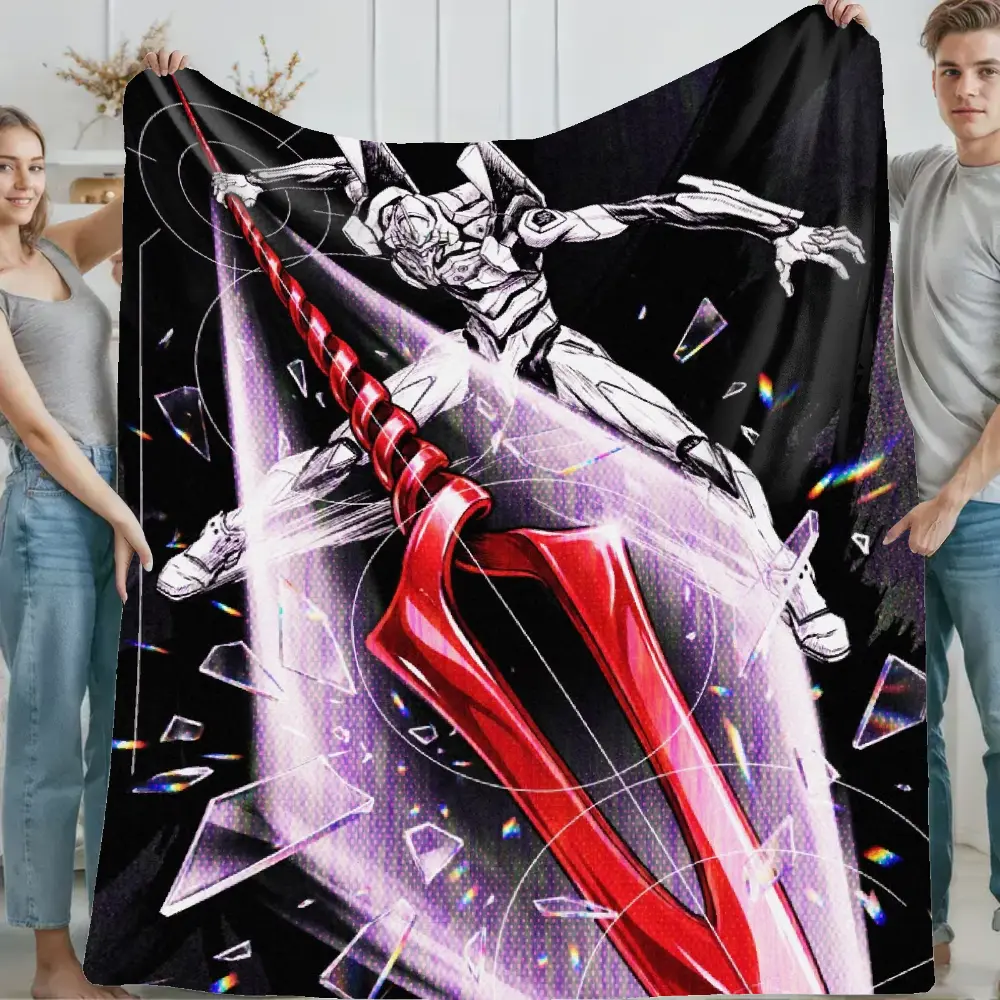 Neon Genesis Evangelion Unit-02 Spear of Longinus 1-Piece Polyester Flannel Breathable Cool Throw Blanket, Anime Mecha Robot Graphic Blanket, Home & Travel Indoor Use Decorative Throw for Sofa Bed, All-Season Gift for EVA Anime Fans