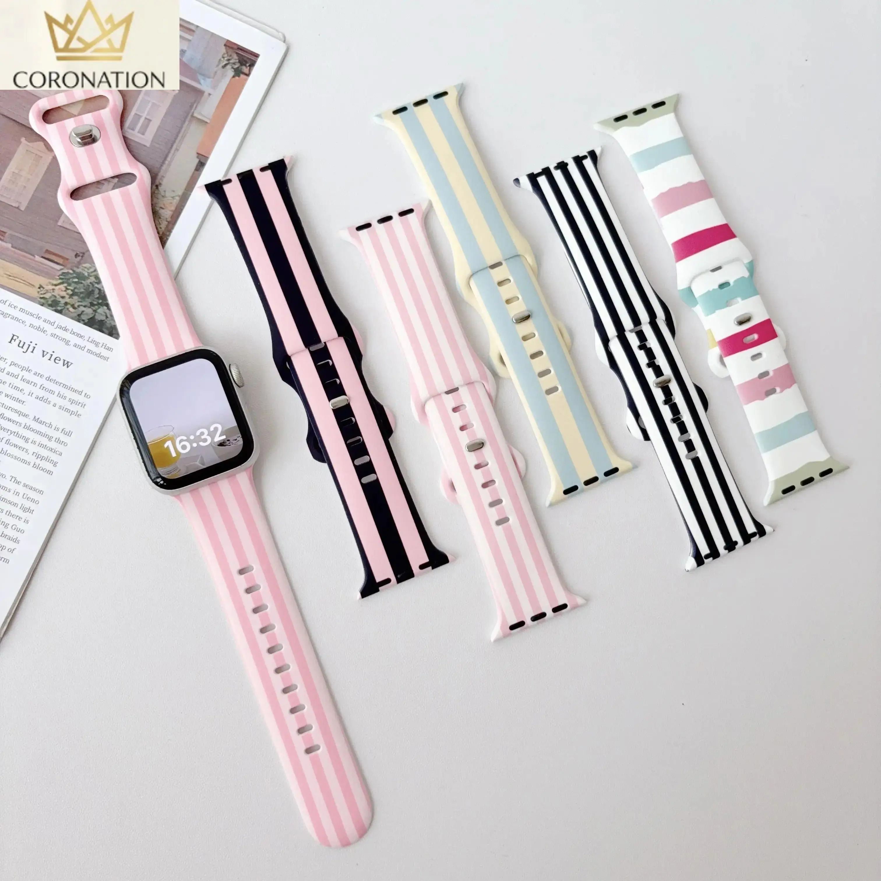 Colorful Stripe Apple Watch Band, Aesthetic Rainbow Silicone Wrist Strap, Soft Adjustable Lightweight Smartwatch Replacement Band Compatible with Apple Watch Series 1-11, Trendy Fashion Accessory for Women & Men, Daily Wear, Workout & Travel