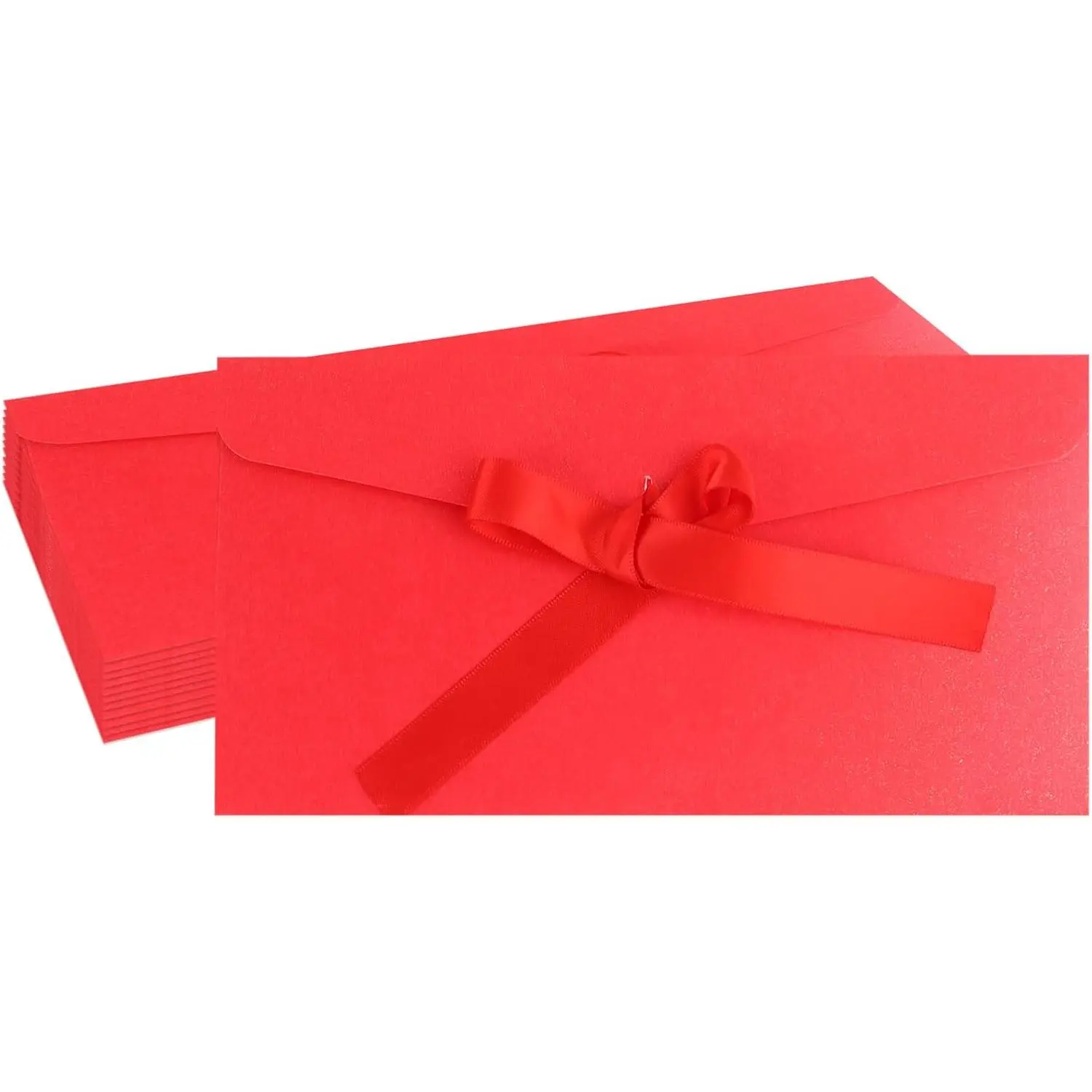 20 count Scarlet Red Envelopes with Bow Tie Closure, Paper Greeting Card Holders for Invitations Mail Postcard Bills Wedding Party Favors Business Cards, 8.66 x 4.33 Inches