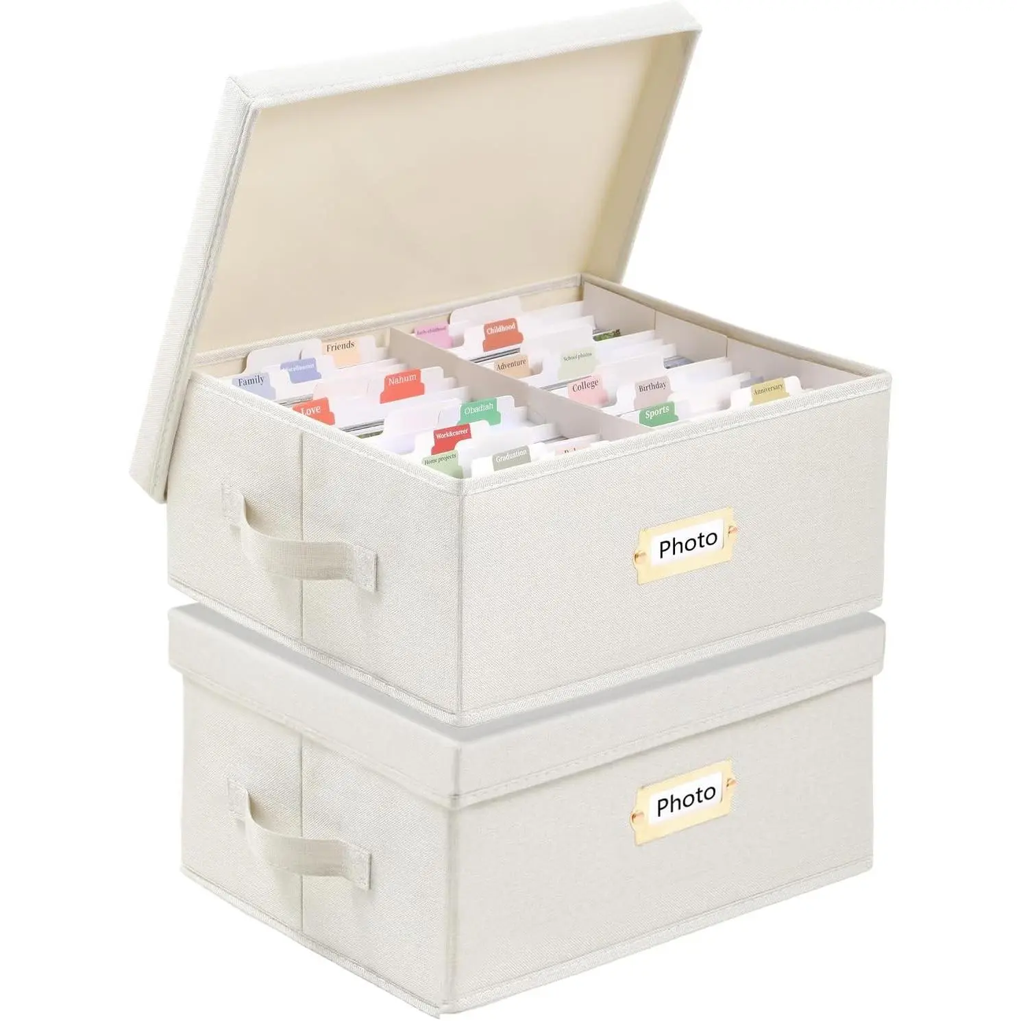 Aokeyee Photo Storage Box Holds 3400+ 4x6 Pictures | Photo Organizer Box | 8 Dividers | 24 Paperboard | with Blank Label