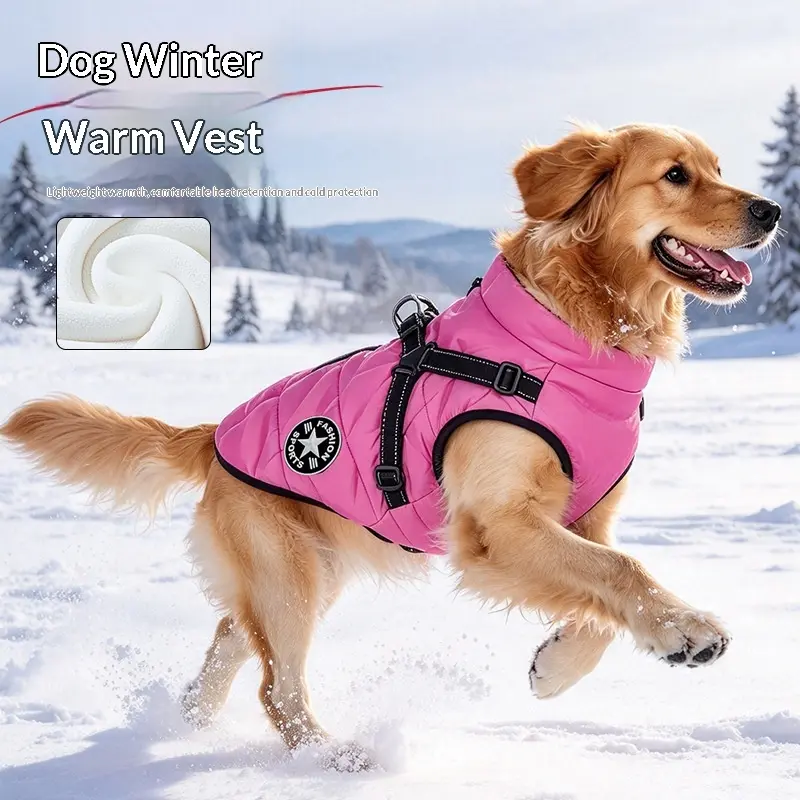 Dog Winter Cotton Coat, Fleece Lined Thickened Warm Pet Clothes, Reflective Harness, Waterproof Dog Jacket For Outdoor Walking Small Medium Dogs