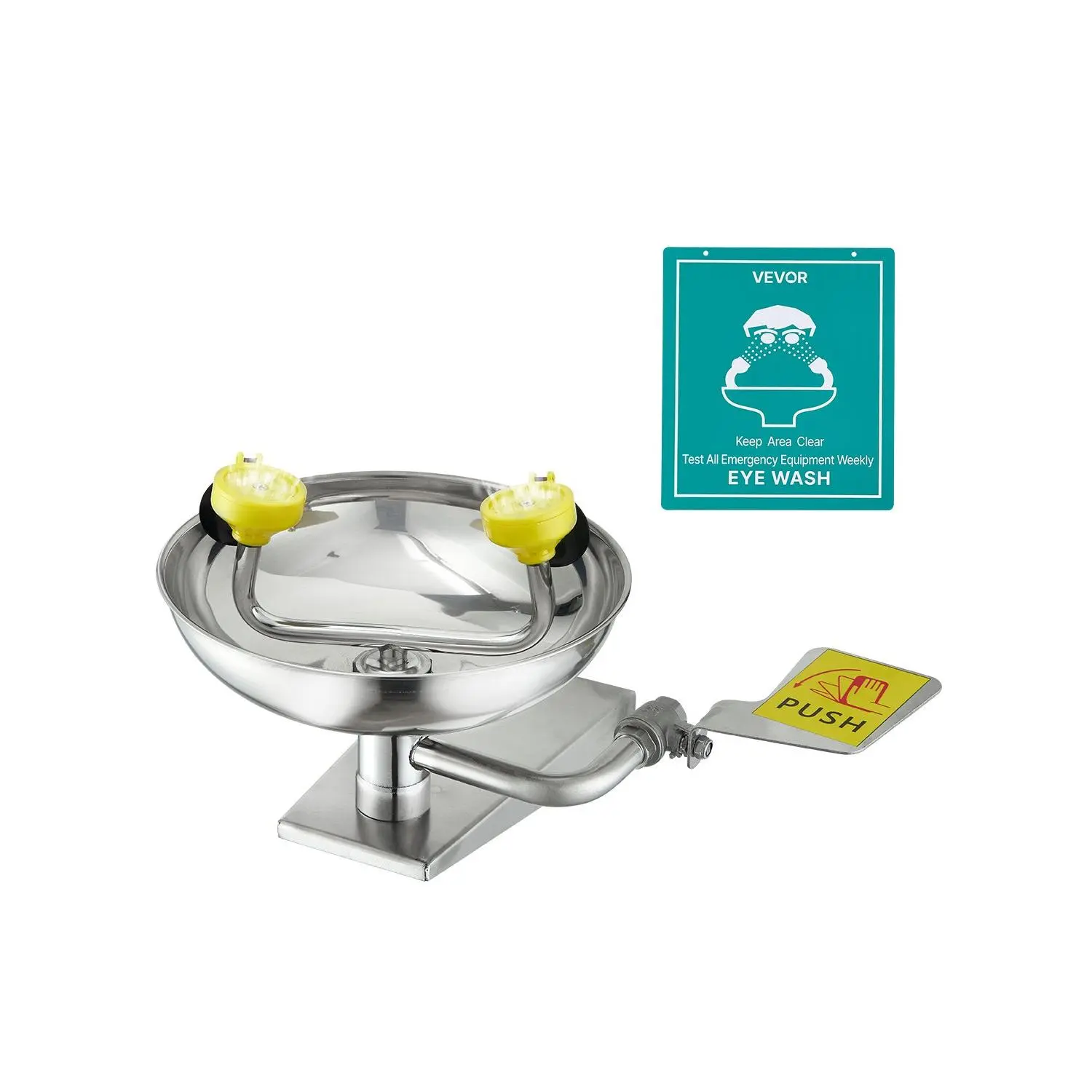 VEVOR Corrosion-Resistant Stainless Steel Wall-Mounted Emergency Eyewash Station, Hand-Push Plate First Aid Eyewash Sink (16.14x12.99x9.45in, Instant Use), Complies with Security Regulations for Schools, Emergencies