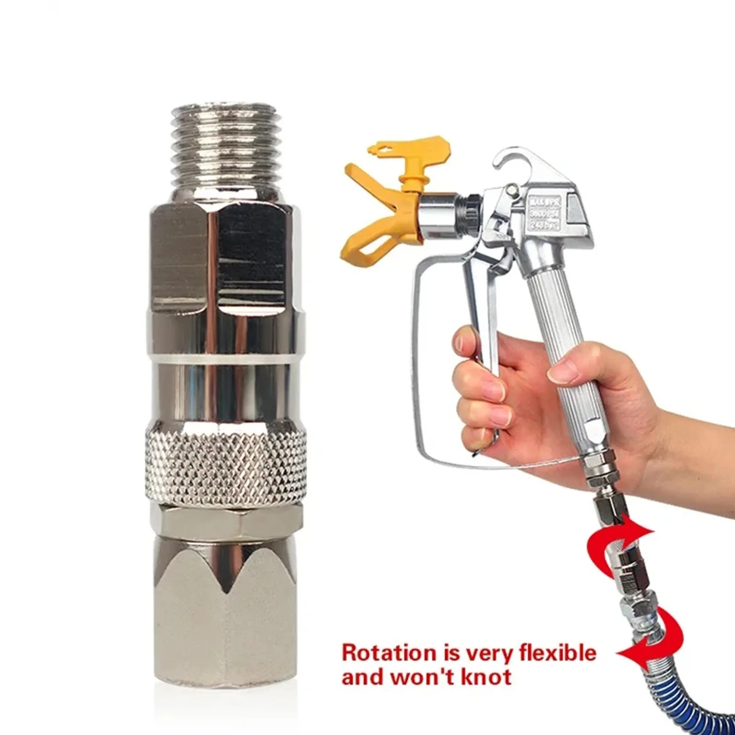 2pcs Airless Spray Gun Hose Rotary Joint, High-Quality Universal Airless Spray Gun High-Pressure Tube Connector, Durable and Reliable Accessory, Hose Attachment