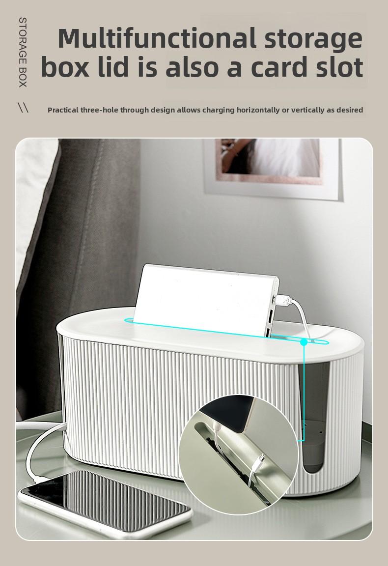 Household cable and power strip storage box, multi-functional organizer with card slot for data cables and power strips