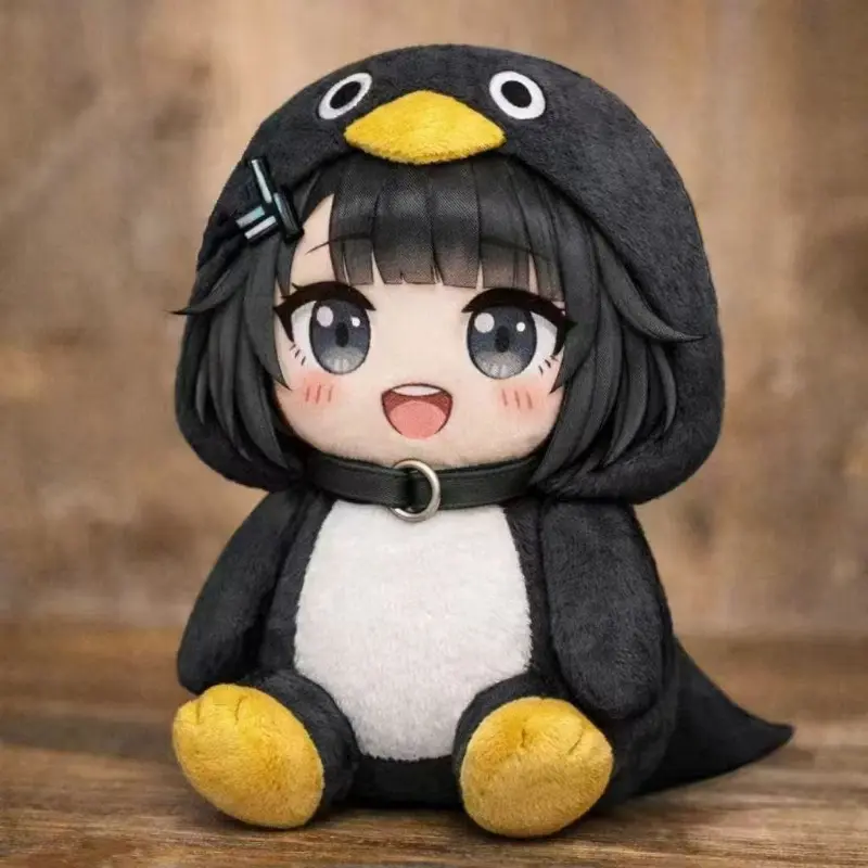 Kawaii Aesthetic Anime & Manga Chibi Girl Plush Doll - Short Bob Hair, Fluffy Fill, Penguin Hood Cos Outfit, Soft Stuffed Toy, Desktop Collectible, House Decoration, Birthday Gift, Backpack Decor