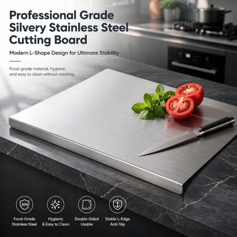 Food-Grade Stainless Steel Cutting Board - Kitchen Cutting Board Durable Chopping Board L-Edge Anti-Slip, Double-Sided & Hygienic for Meat, Vegetables & Daily Prep Durable Cutting Boards