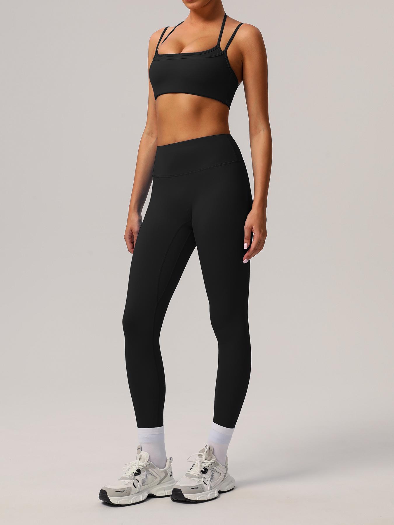 Women's Solid Crop Sports Bra & Leggings Set, Casual Comfy Breathable Two-piece Outfits for Yoga Gym Workout Running, Ladies Sportswear for Spring & Fall, Summer Activewear