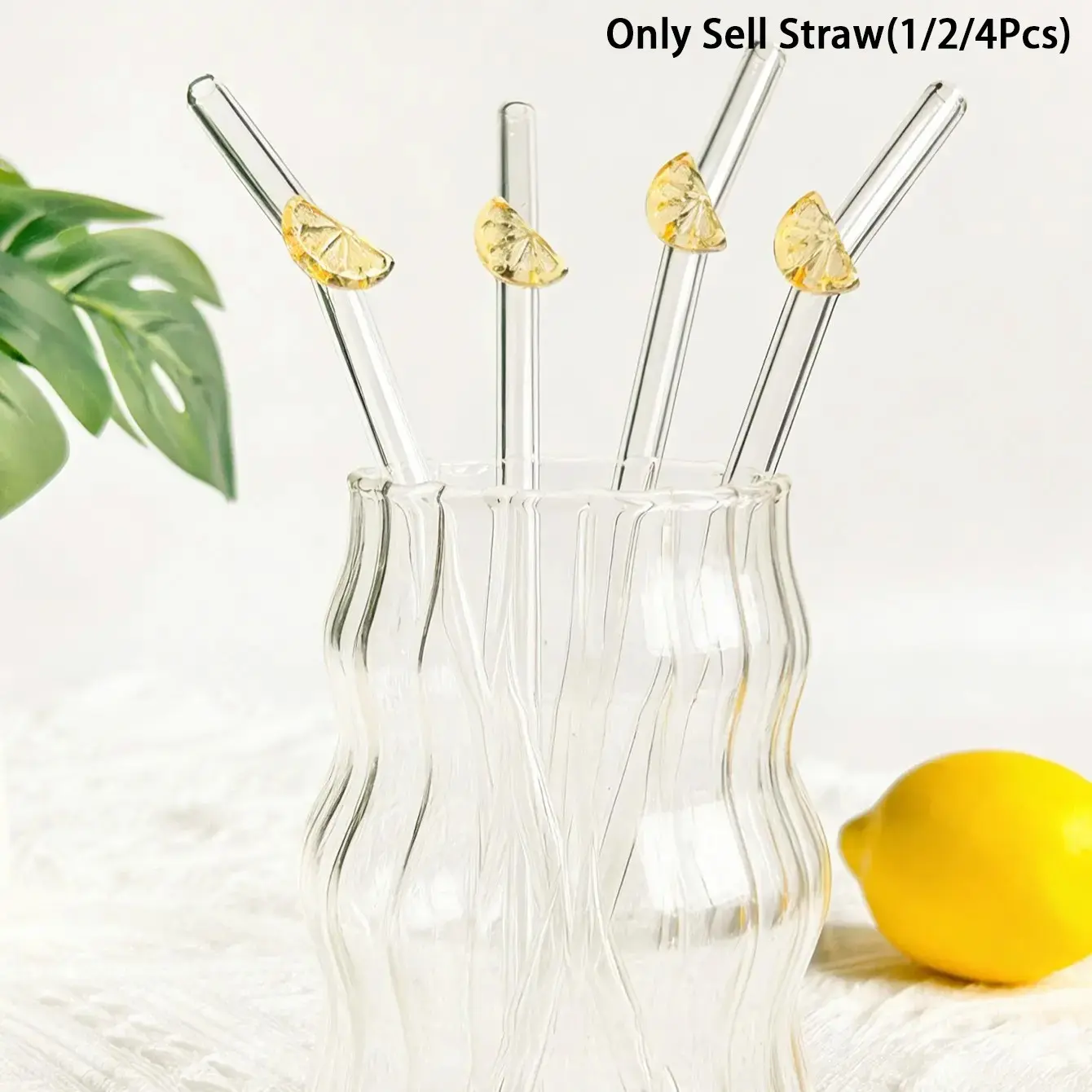 Cartoon Lemon Slice Reusable Glass Straw, Transparent Bent Drinking Straw, Ideal for Cold Drinks, Coffee, Juice, Kitchen, Restaurant, Parties