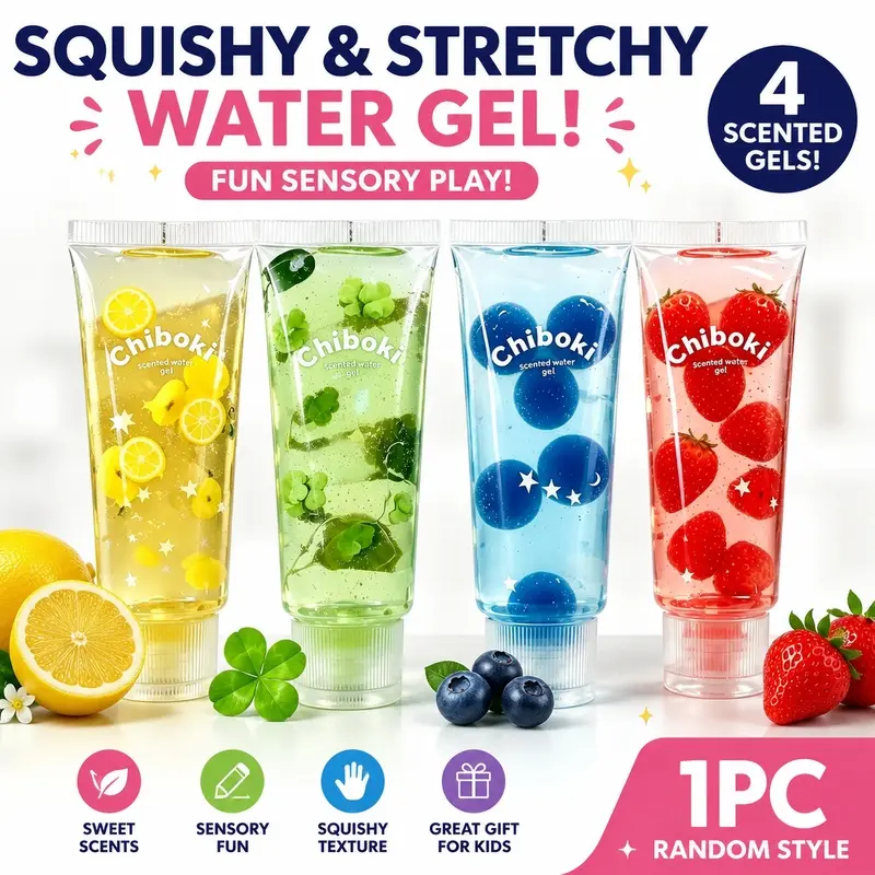 Chiboki Jam Squishy 4-styles - Toothpaste Tube Clear Gel Squeeze Fidget Relief Relaxation Decompression Sensory Toys No Mess ASMR
