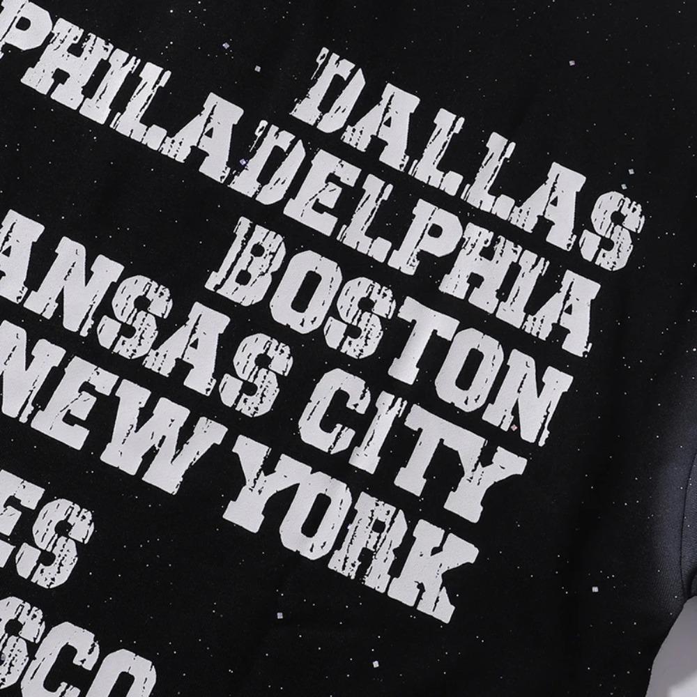 Retro Y2K BKYS Hip Hop Streetwear T-Shirt, Vintage Washed Heavyweight Bling Rhinestone Glitter Print, Loose Casual Unisex Cotton Short Sleeve Tee