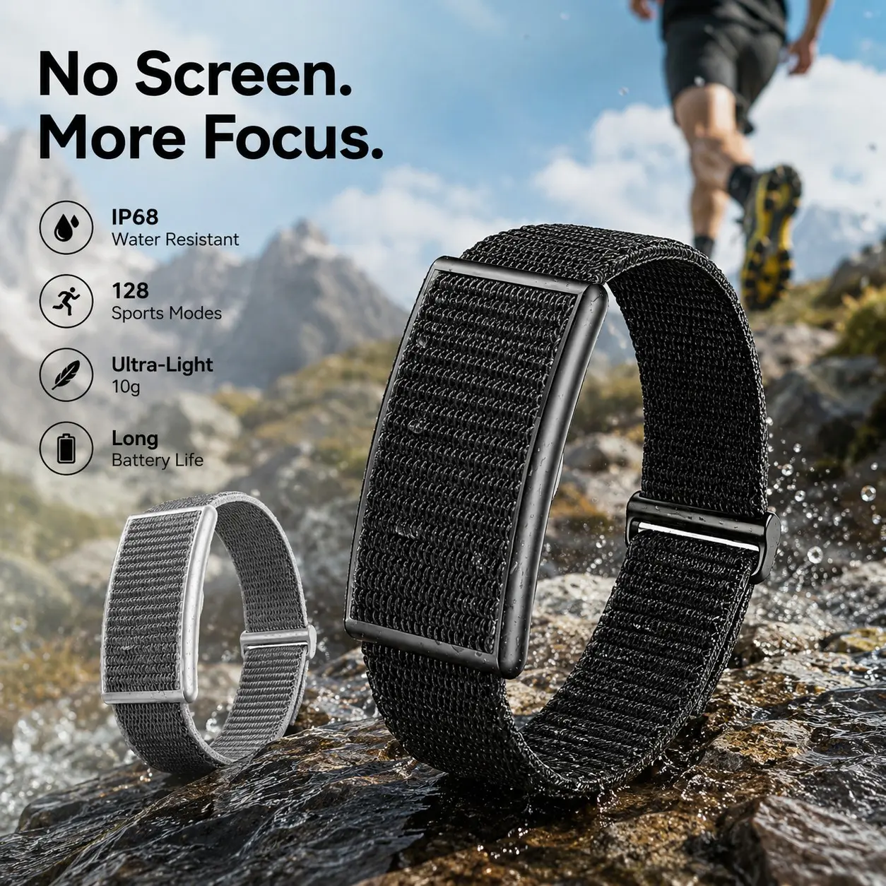 2026 New Screenless Fitness Tracker Smart Band, 10g Ultra-Light Wearable Activity Tracker, 128 Sport Modes, IP68 Waterproof, All-Day Tracking, App Connected, Long Battery Life for Men Women Running Gym Workout Screenless Smart Bracelet
