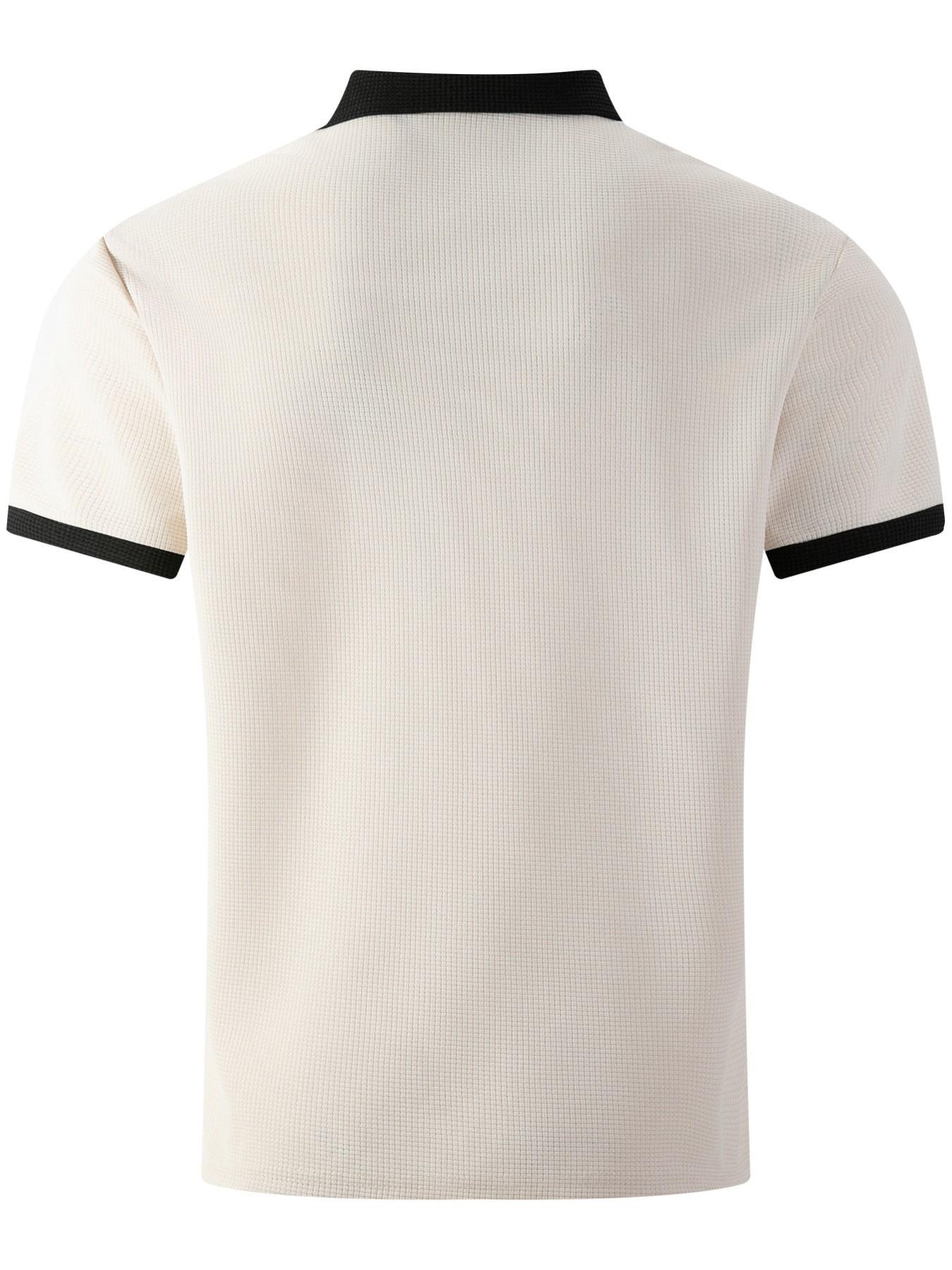 Men's Zip Up Polo Shirt Men's T- Shirt With Chest Pocket Contrast Collar Cuff Waffle Knit Breathable Lightweight Soft Comfortable Durable Casual Versatile Fashion For Young Adult Summer Daily Wear Commute Business