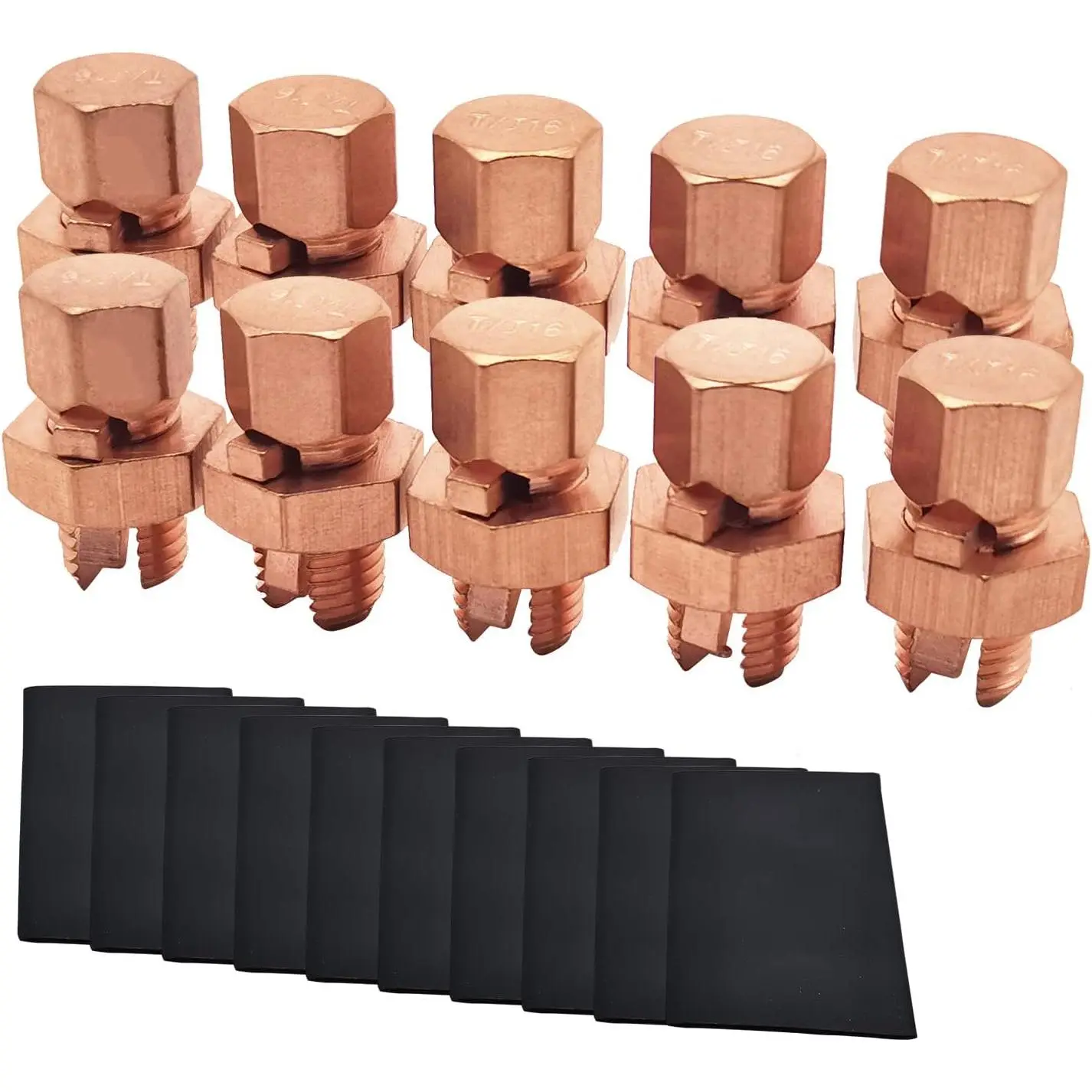 10PCS Copper Split Bolt Connectors, Grounding Wire Clamps with 10PCS Heat Shrink Tube for Ground Bonding (Wire Compatibility: 4AWG-10AWG)