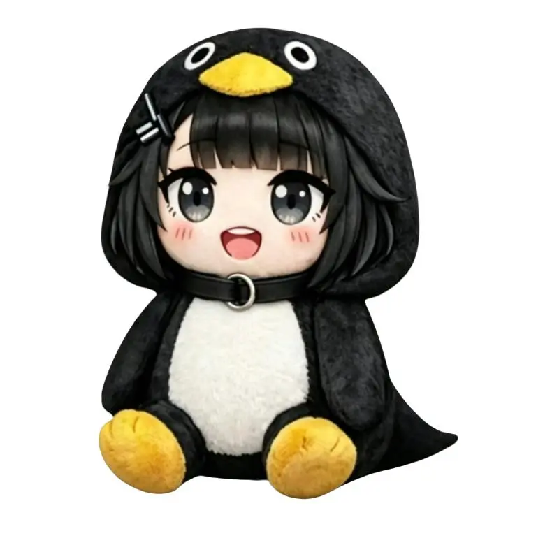 Penguin Anime Girl Plush Toy with Sound, Soft and Fluffy, Cute Cartoon Stress Relief Doll, Perfect Gift for Kids and Fans