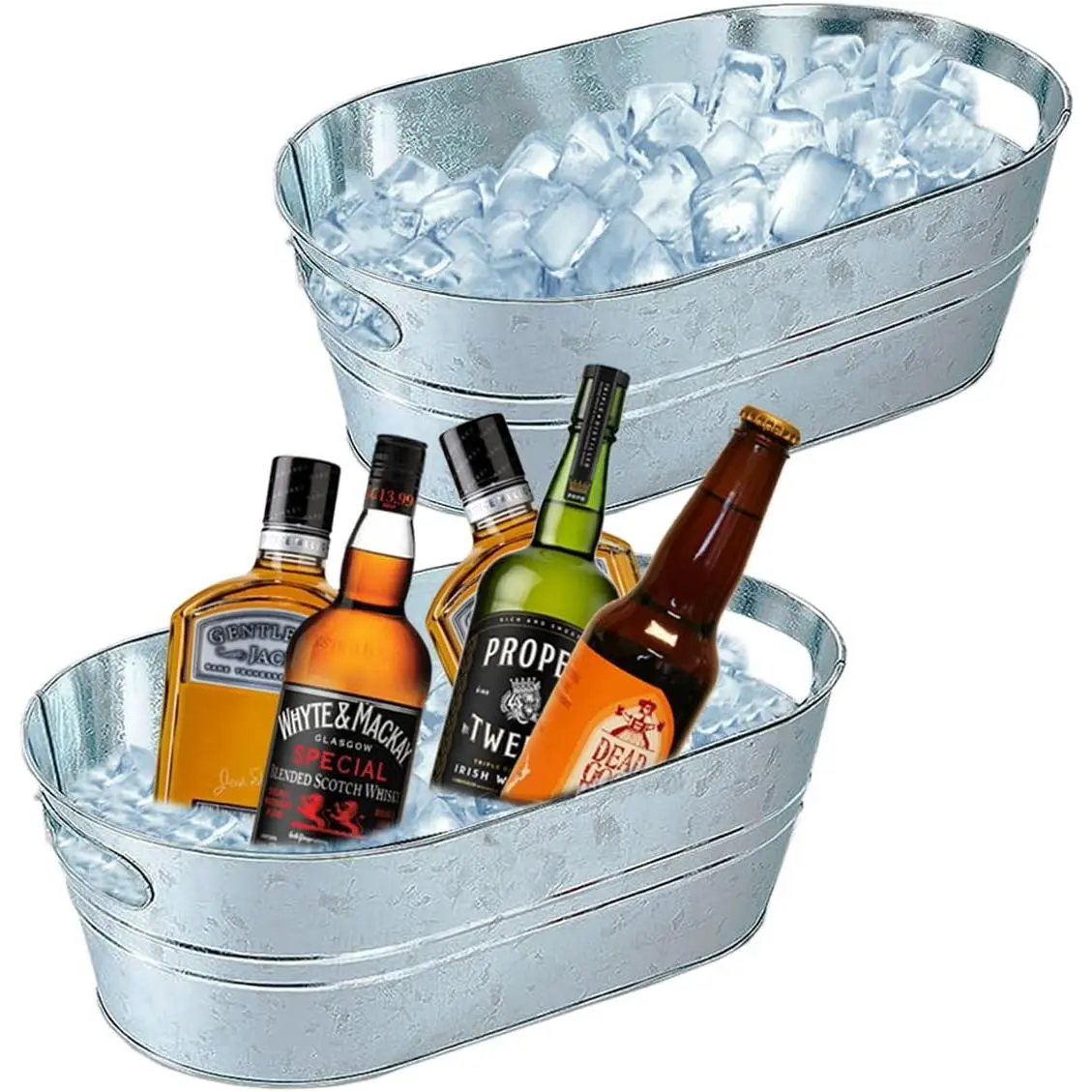 2 Pack Tub Ice Bucket Large Metal Drink Buckets for Parties Beer Beverage Tub with Carry Handles for Cocktails Wine Cooling for Bar Supplies 3 Gallon, Two Piece Sets, 3 Gallon Size