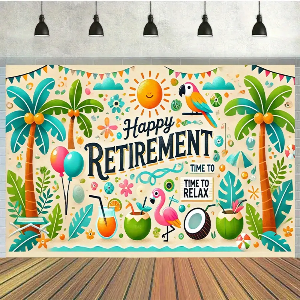 Tropical-Themed 2D Flat Polyester Retirement Backdrop Banner - HD Print, Soft Lightweight Foldable Cloth for Event Decor, Photographic Use, One-Piece
