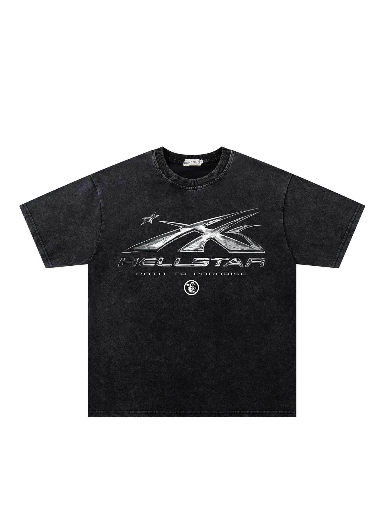 Men Women Summer New Trendy Fashion Casual Short Sleeve Tee Shirt, Vintage Dark Street Style Washed Tie-Dye Star Flame Design