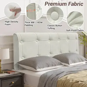 White Sponge Tufted Headboard, Padded Upholstered Bed Backboard with Linen Fabric, Elegant Support Headboard for Bedroom, Apartment & Guest Room