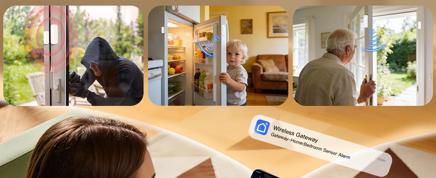 WiFi Door Sensor Chime, Smart Door Open Alert Window Sensor for Business/Home/Kids Safety, Real-Time App Notification, 500ft Range, 32 Melodies, 5 Volume Levels, Window Contact Sensor Alarm Kit