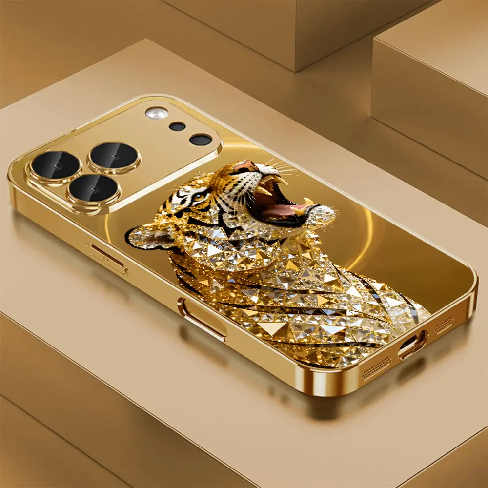 Diamond Tiger Head 2D Printed Pattern Phone Case,suitable for iPhone 17 Pro Max 16 15 14 13 12 11 Samsung Galaxy S25 Ultra S24 S23 S22 S21 S20 A series all inclusive phone case - ZQ219