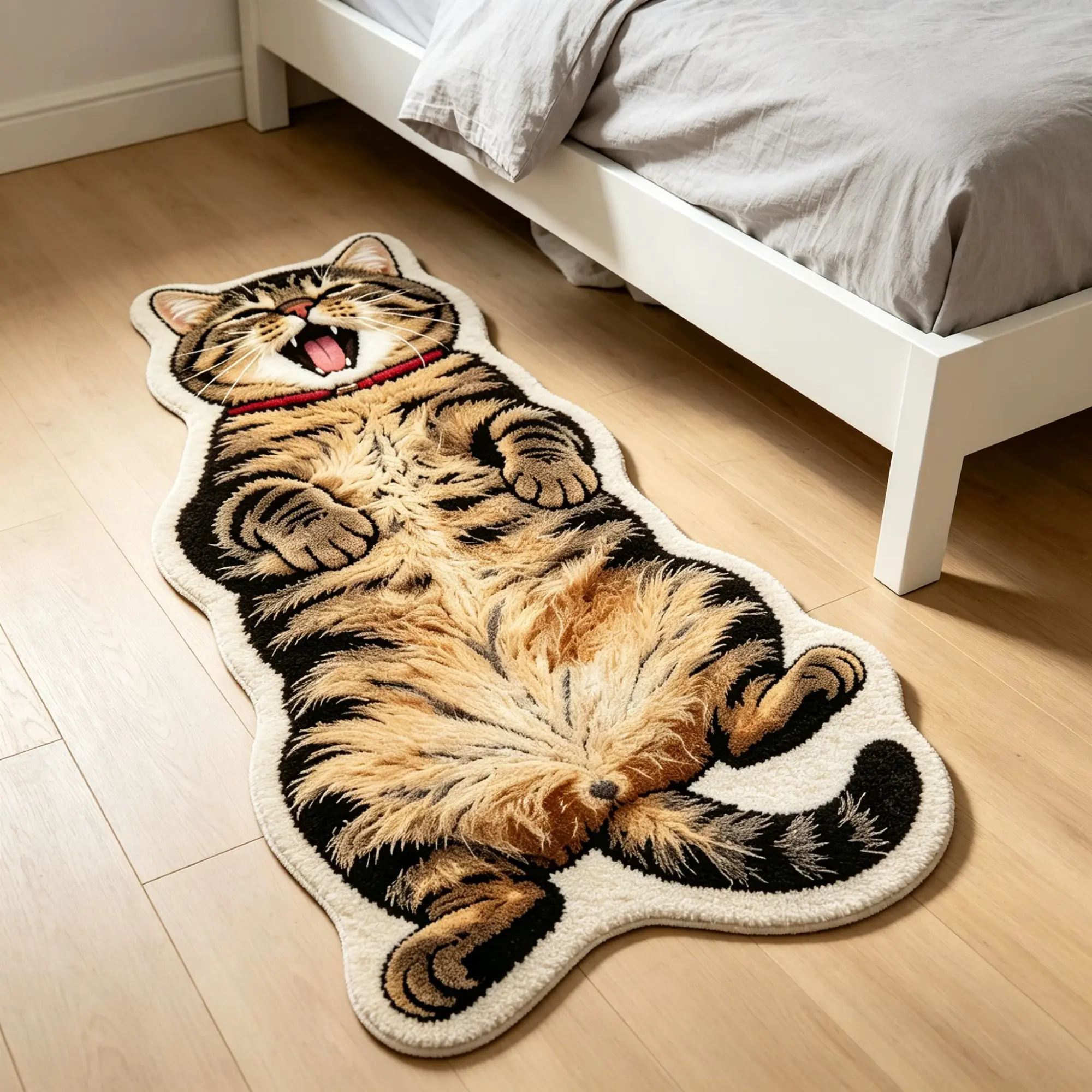 Funny Lying Cat Plush Rug, Style Natural Color Entryway Mat, Korean Healing Hallway Decor, Washable Sofa Side Carpet, Furry Floor Rugs
