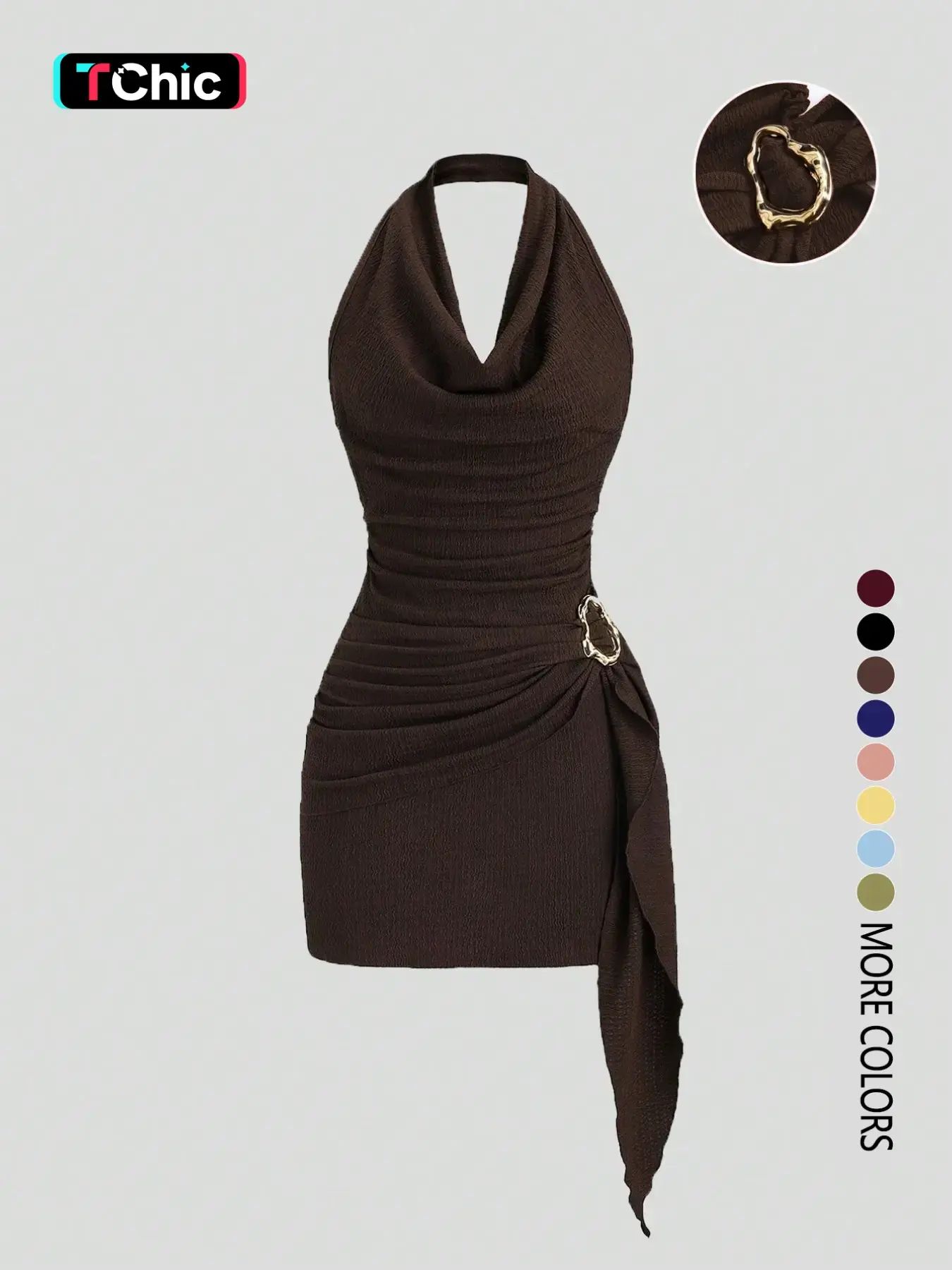 Solid Color Halter Neck Sleeveless Backless Slim Fit Ruched Dress, Business Dress, Chic Minimalist Casual Office Wear for Women, Elegant & Comfortable for Daily Use