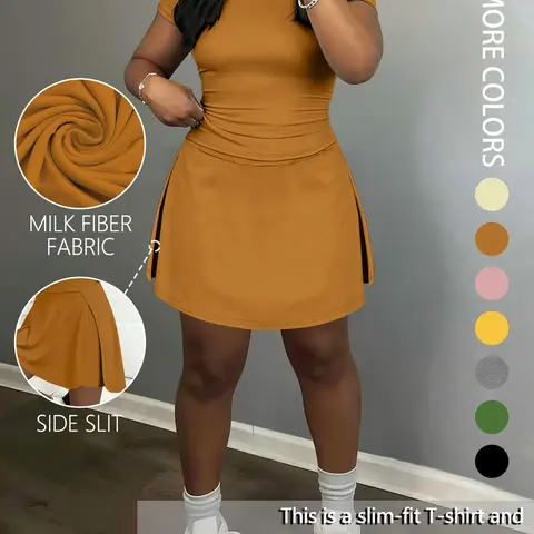 Women's Short Sleeve Casual Sporty 2-Piece Set, Fashionable Daily Active Wear, Athleisure Workout Set