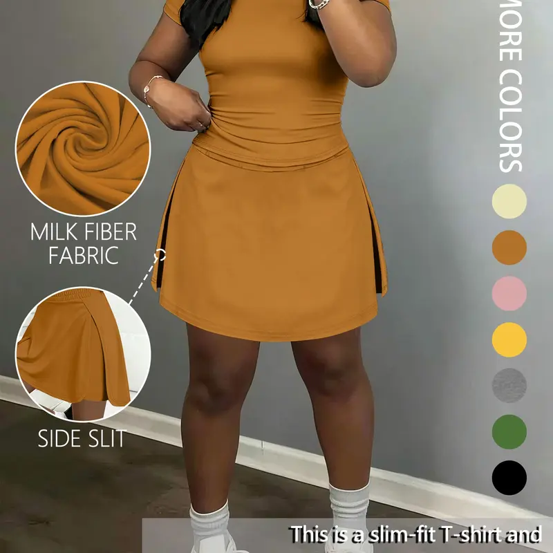 Women's Short Sleeve Casual Sporty 2-Piece Set, Fashionable Daily Active Wear, Athleisure Workout Set