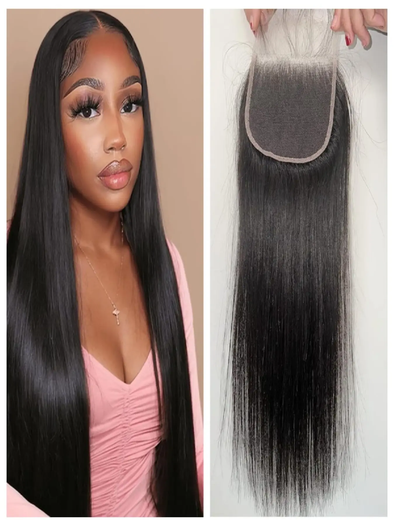 Natural Color Lace Closure 4X4 HD Lace Front 14 Inch Brazilian Virgin Hair Free Part Natural Black Straight Lace Closure Pre Plucked Human Hair Extensions Part 100% Human Hair Extensions