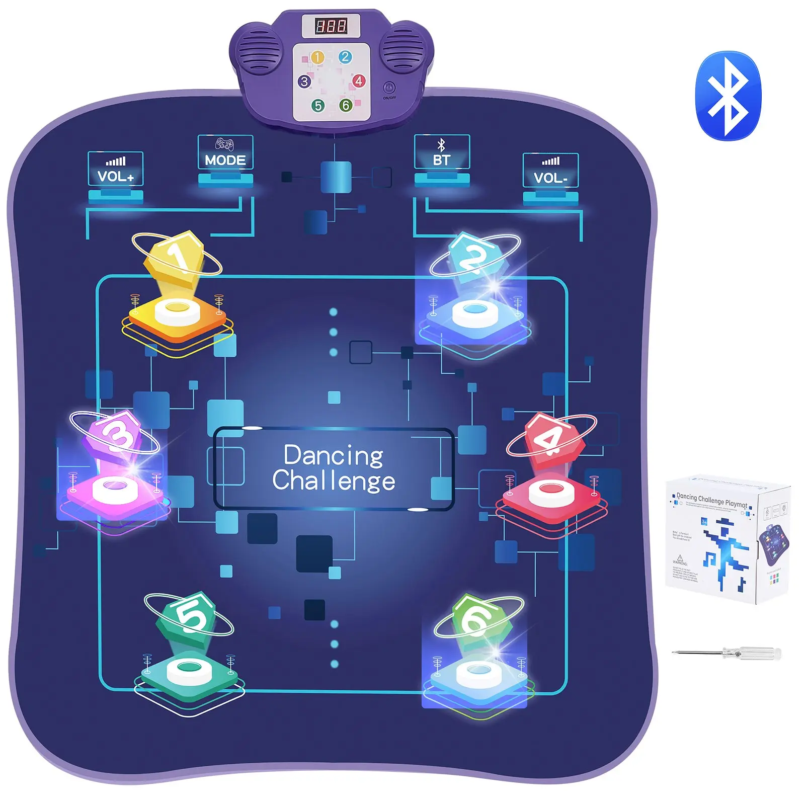 VEVOR Dance Mat, 6-Button Dance Mixer Rhythm Step Play Mat, Electronic Dance Pad with Wireless Bluetooth, LED Lights, 5 Game Modes, Adjustable Volume, Built-in Music, Toys Gifts for 3+ Year Old Girls