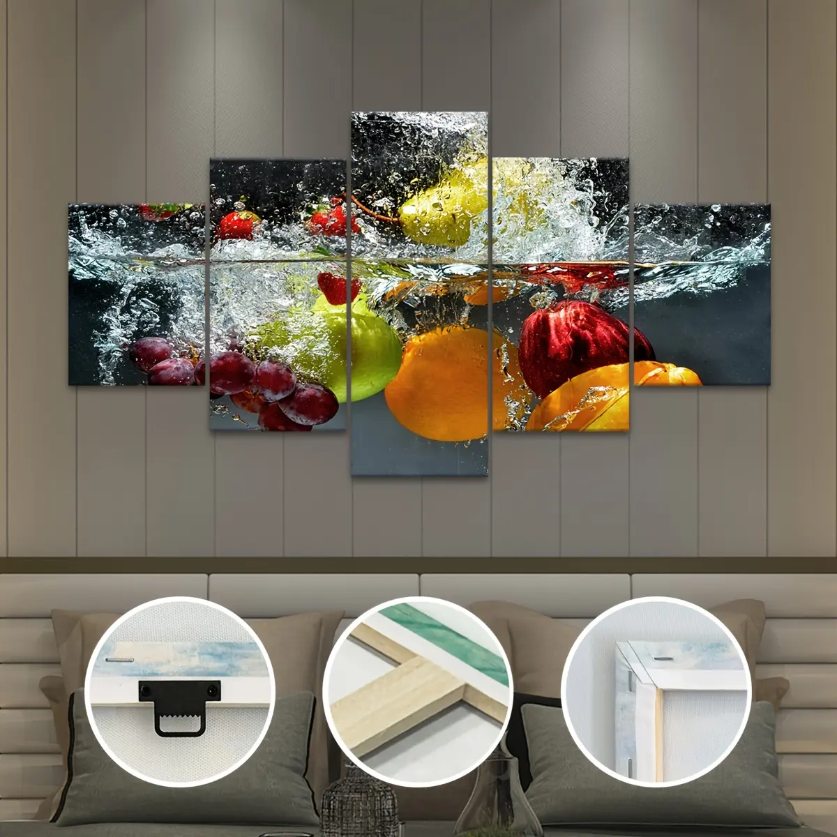 2D flat, 5-piece set, Watercolor Vegetable and Fruit Canvas Poster,painting scene art, printed oil painting, ideal decoration for bedrooms, living rooms, wall decoration, waterproof and odorless, is the best choice for gift giving.