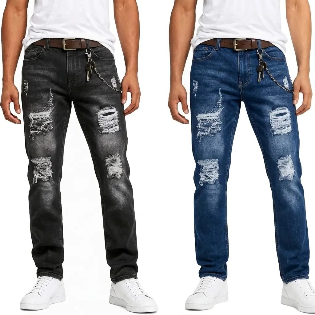 Men's 2-Pack Slim-Fit Distressed Denim Jeans, Classic Versatile Casual Pants