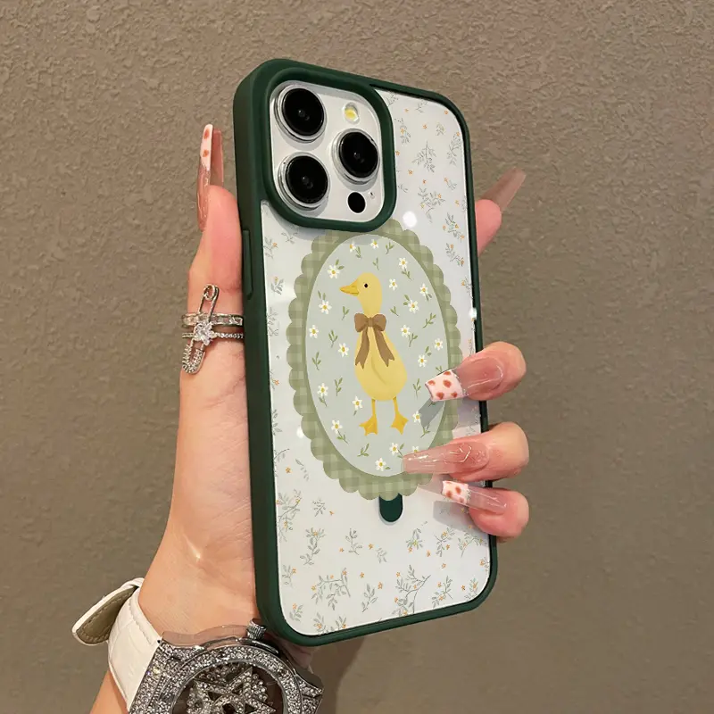 Magnetic Stylish Silicone Phone Case for iPhone 17/16 E Pro Max/15 Plus/14/13/12/11/XS/XR - Aesthetic Vintage Duck Daisy Frame Vibes, Lightweight, Shockproof, Scratch-Resistant, Cute Mobile Phone Accessories with Resistance, Cute Accessories