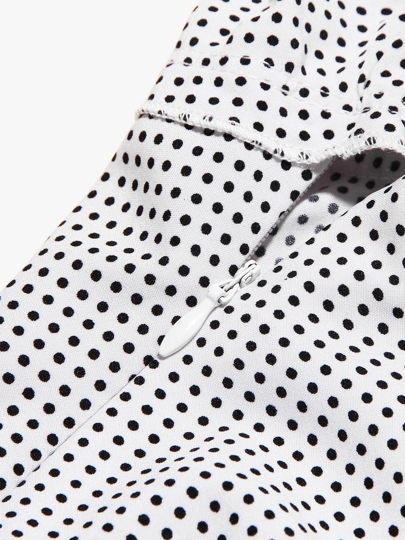 Women's Polka Dot Print Frill Trim Tie Front Cami Dress, Casual Boho Style Fitted Adjustable Strap Zipper Back Midi Dress for Summer, Capri Sun Dress, Ladies Clothes for Beach Holiday, Casual Boho Fashion